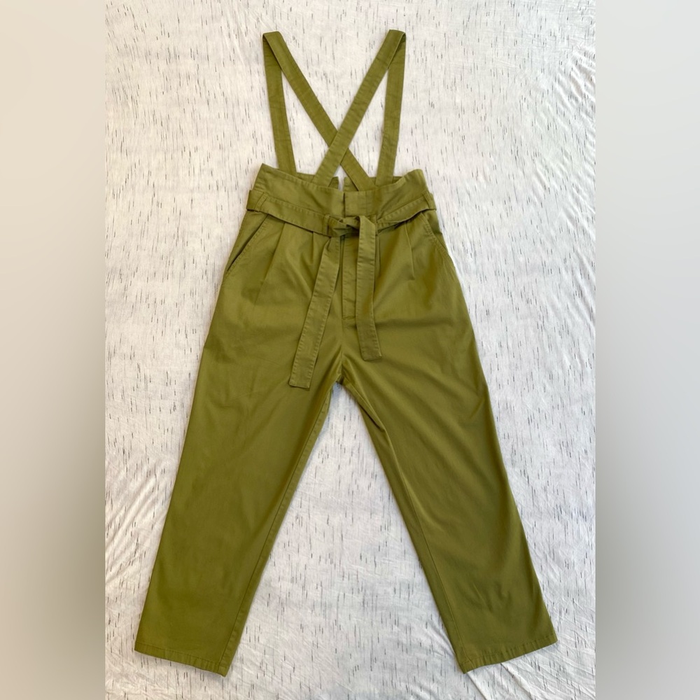 High-Waist Olive Green Suspender Pants